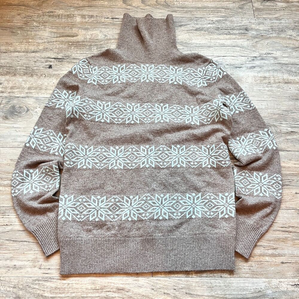 Lands' End 100% Cashmere Sweater Medium Nordic Fair Isle Turtleneck Cozy Soft